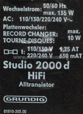 Studio 2000D HiFi; Grundig Radio- (ID = 1179576) Radio