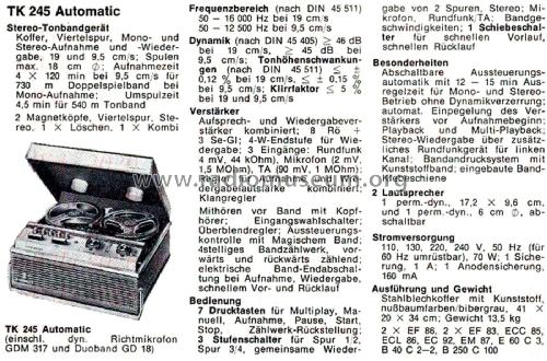 TK245 Automatic; Grundig Radio- (ID = 2868490) Reg-Riprod