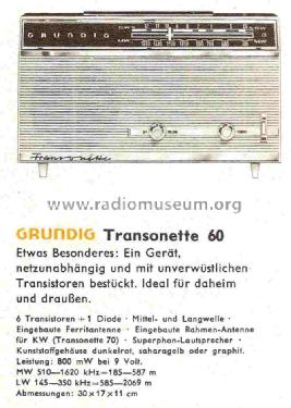 Transonette 60; Grundig Radio- (ID = 723852) Radio