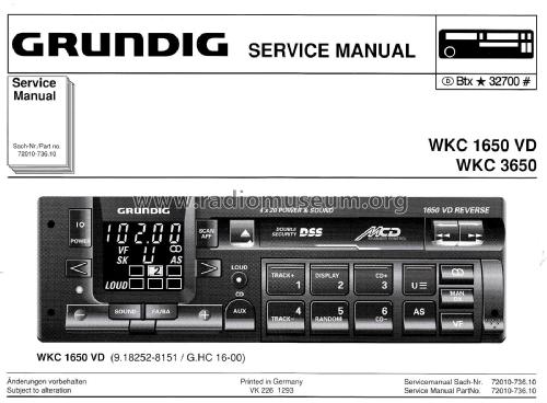 VD Reverse WKC-1650 VD; Grundig Radio- (ID = 2476802) Car Radio