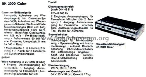 Video Cassetten Recorder BK-2000 Color; Grundig Radio- (ID = 2848931) R-Player