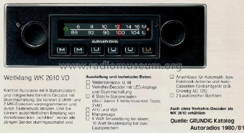 Weltklang 2610-VD; Grundig Radio- (ID = 1405405) Car Radio