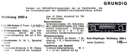 Weltklang 3000a; Grundig Radio- (ID = 2557702) Car Radio