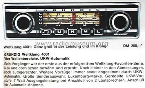 Weltklang 4001; Grundig Radio- (ID = 2480829) Car Radio