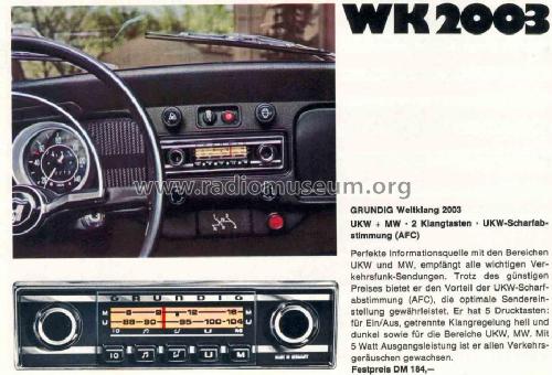 Weltklang WK2003; Grundig Radio- (ID = 36934) Car Radio