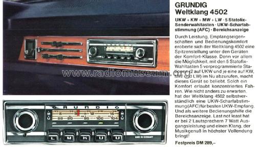 Weltklang WK4502; Grundig Radio- (ID = 2394624) Car Radio