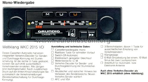 Weltklang WKC2015VD; Grundig Radio- (ID = 2071029) Autoradio