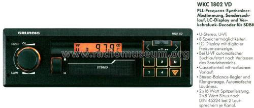 WKC 1802 VD; Grundig Radio- (ID = 2083060) Car Radio