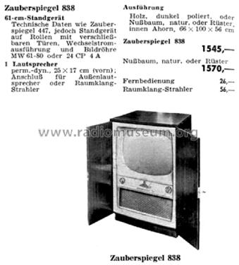 Zauberspiegel 838; Grundig Radio- (ID = 2739183) Television