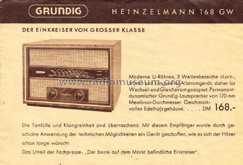 Heinzelmann 168GW; Grundig Radio- (ID = 3112041) Radio