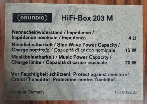 HiFi-Box 203M; Grundig Radio- (ID = 3094137) Speaker-P