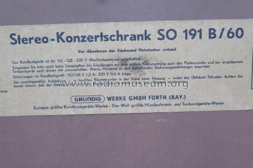 Stereo-Konzertschrank SO191B/60; Grundig Radio- (ID = 3085196) Radio