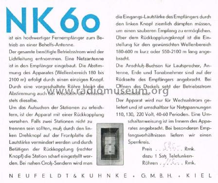 NK60; Hagenuk N&K, (ID = 1817890) Radio