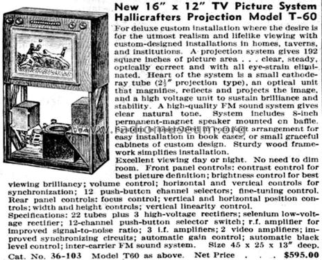 Projection TV T-60; Hallicrafters, The; (ID = 1384704) Televisión