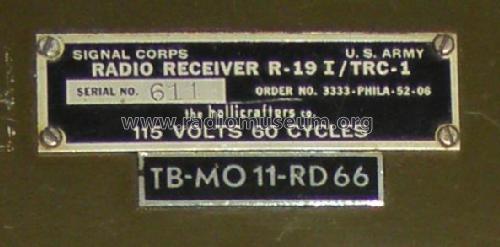 FM Radio Receiver R-19/TRC-1; Hallicrafters, The; (ID = 1973809) Mil Re