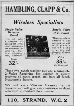 Single Valve H.F. Panel ; Hambling, Clapp & Co (ID = 2421779) mod-pre26