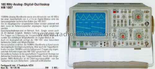 Analog- / Digital-Oscilloscope HM1007; HAMEG GmbH, (ID = 1702102) Equipment