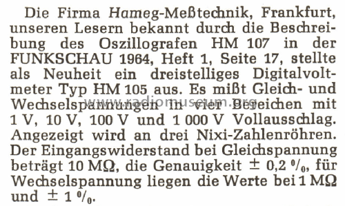 Digital-Volt-Meter HM-105; HAMEG GmbH, (ID = 2782129) Equipment