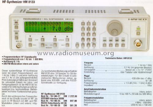 HF-Synthesizer HM8133; HAMEG GmbH, (ID = 1702116) Equipment