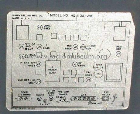 HQ-110A-VHF ; Hammarlund Mfg. Co. (ID = 1130056) Amateur-R