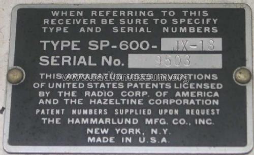 Super-Pro 600 SP-600-JX-18; Hammarlund Mfg. Co. (ID = 314200) Commercial Re