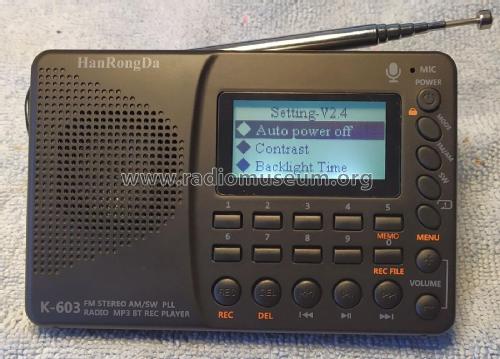 FM Stereo AM/SW PLL Radio MP3 BT REC Player K-603 K603BT-W; Hanrongda Electronic (ID = 3070477) Radio