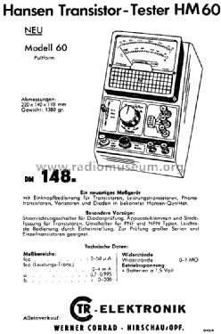 Transistor-Tester HM60; Hansen Electric (ID = 697890) Equipment