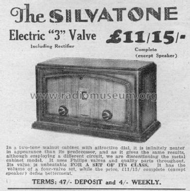 Silvatone Electric '3' Valve 1930 ; Silvatone Brand, (ID = 2038044) Radio