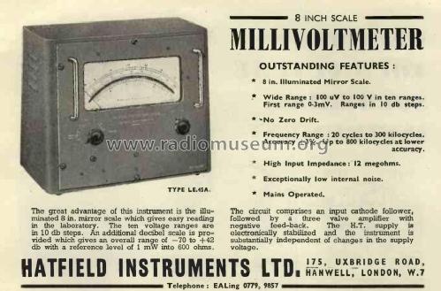 Millivoltmeter LE.45A; Hatfield Instruments (ID = 3018214) Equipment