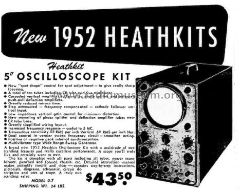 5' Oscilloscope Kit O-7 ; Heathkit Brand, (ID = 1792274) Equipment