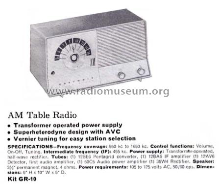 AM Table Radio GR-10; Heathkit Brand, (ID = 756889) Radio