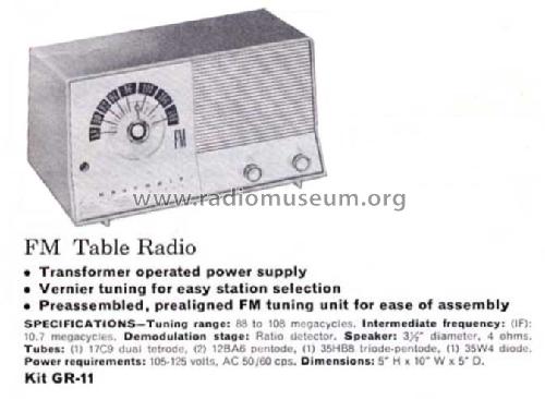 FM Table Radio GR-11 Radio Heathkit Brand, Heath Co.; Benton Harbor ...