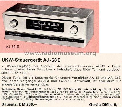 FM Tuner AJ-63E; Heathkit Brand, (ID = 758270) Radio