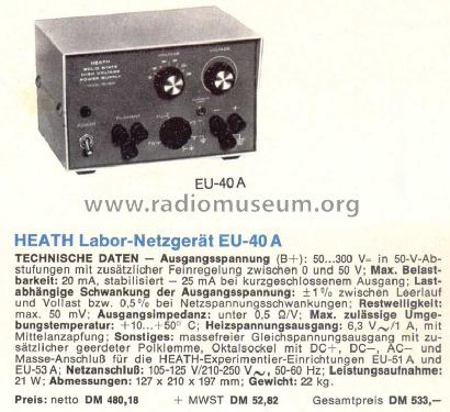 Regulated Power Supply EU-40A; Heathkit Brand, (ID = 779425) Equipment