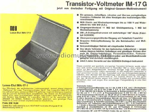 Transistor-Voltmeter IM-17G; Heathkit UK by (ID = 758268) Equipment