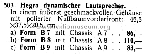 Dynamischer Lautsprecher B8 Ch= A8; Hegra, Hekra, Marke, (ID = 3108652) Speaker-P