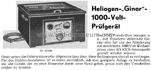 1000-Volt-Prüfgerät Ginor 63100; Heliogen, Hermann (ID = 1608641) Equipment