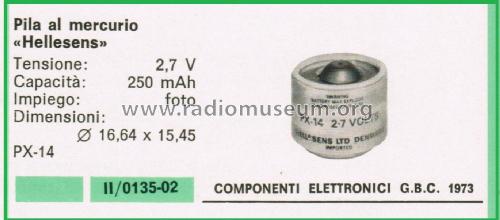 Mercury Battery - Batteria al Mercurio PX-14; Hellesens Enke & V. (ID = 3116555) Power-S