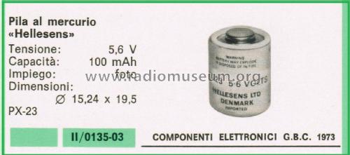 Mercury Battery - Batteria al Mercurio PX-23; Hellesens Enke & V. (ID = 3116556) Power-S