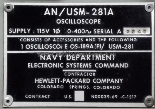 Oscilloscope AN/USM-281 A OS-189A ; Hewlett-Packard, HP; (ID = 1560577) Equipment