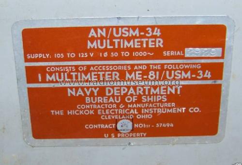 Multimeter AN/USM-34 ; Hickok Electrical (ID = 507286) Equipment