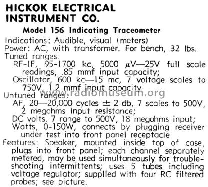 Signal Tracer 156; Hickok Electrical (ID = 1291755) Equipment