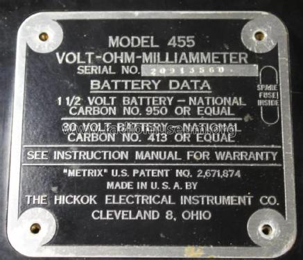 Multimeter 455; Hickok Electrical (ID = 3051832) Equipment