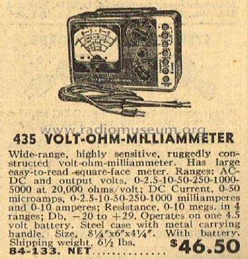 Volt-Ohm-Milliammeter Model 435; Hickok Electrical (ID = 2324165) Equipment