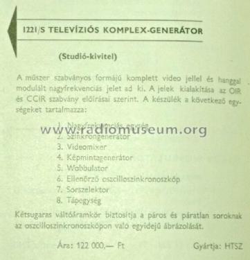 Televiziós Komplex Generátor HTK 11-58; Hiradástechnika (ID = 2469532) Equipment