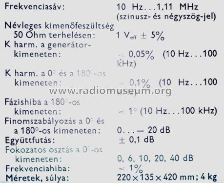 Decade Generator TR-0460A; Hiradástechnikai (ID = 1454667) Ausrüstung