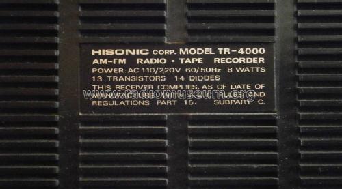 AM-FM RAdio Tape Recorder TR-4000; Hisonic; where? (ID = 1218312) Radio