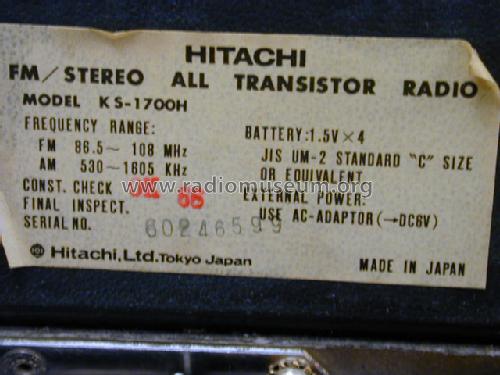 All Transistor KS-1700H; Hitachi Ltd.; Tokyo (ID = 411894) Radio