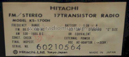 All Transistor KS-1700H; Hitachi Ltd.; Tokyo (ID = 827602) Radio