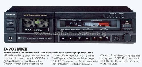 Stereo Cassette Tape Deck D-707MKII; Hitachi Ltd.; Tokyo (ID = 581438) R-Player